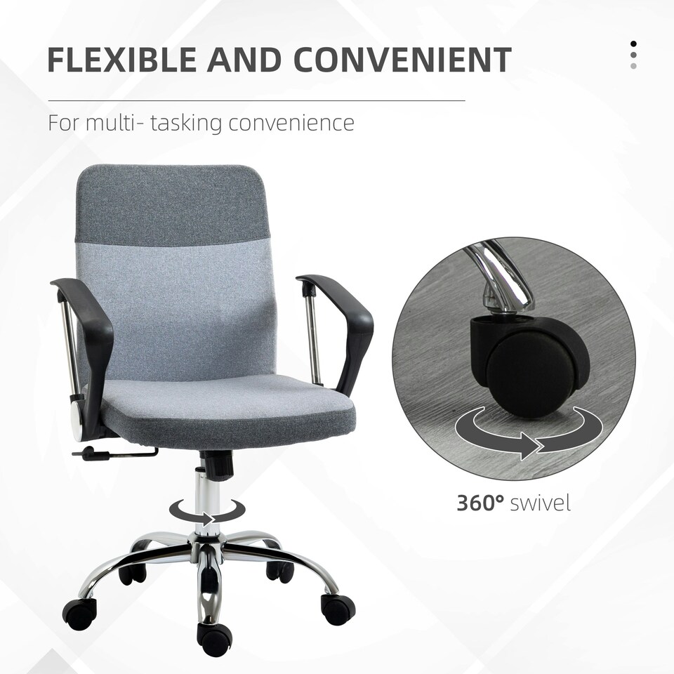 image 1 of Vinsetto Office Chair Linen Swivel Desk Chair Home Study Rocker w/ Wheel, Grey