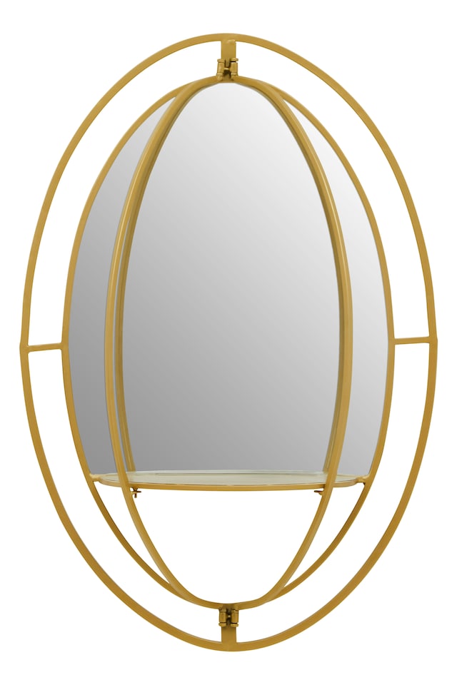 image 1 of Avento Oval Shelved Gold Wall Mirror | Gold