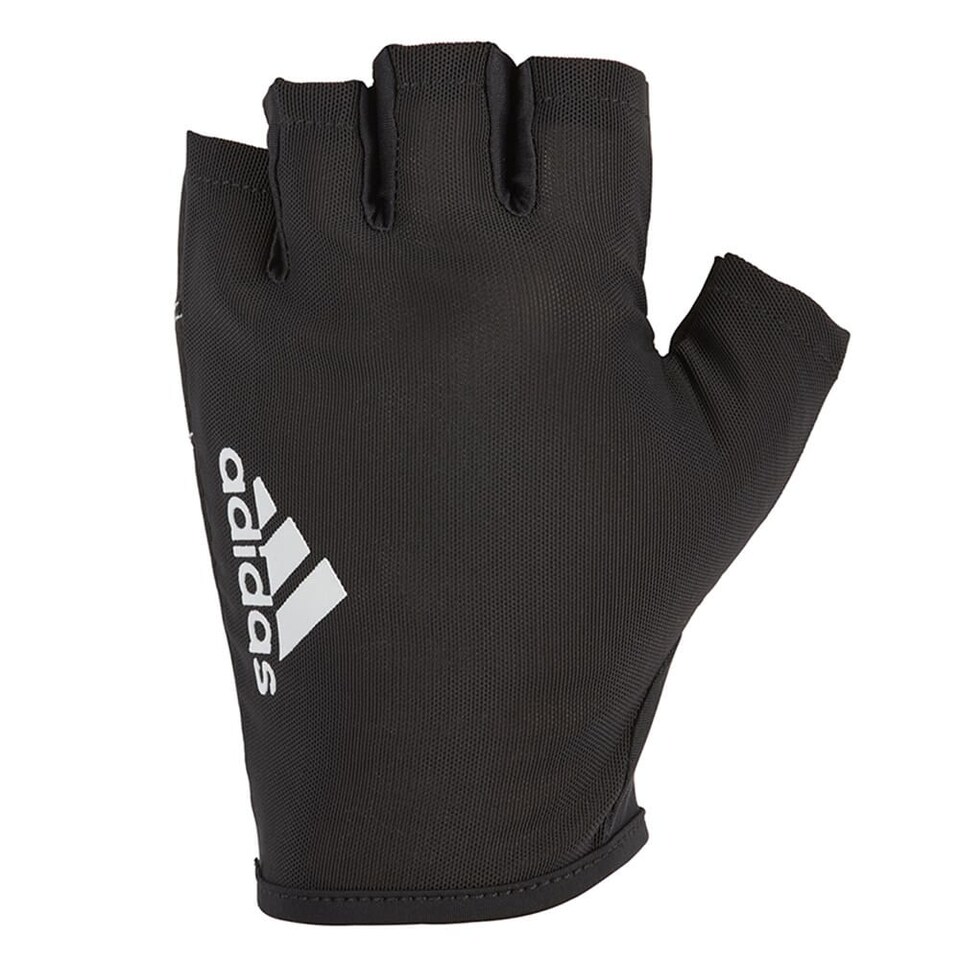 image 1 of Adidas Men's Half-Finger Essential Weightlifting Gloves — Suede Palm, Strap-Free Elastic Wrist | White | White | S