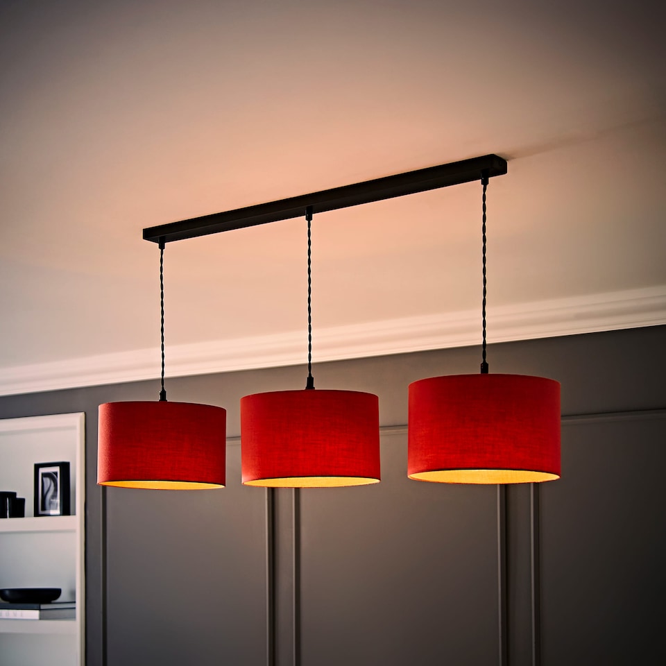 image 1 of ValueLights Shaw Matte Black 3 Drop Bar Rust Shades and Bulbs