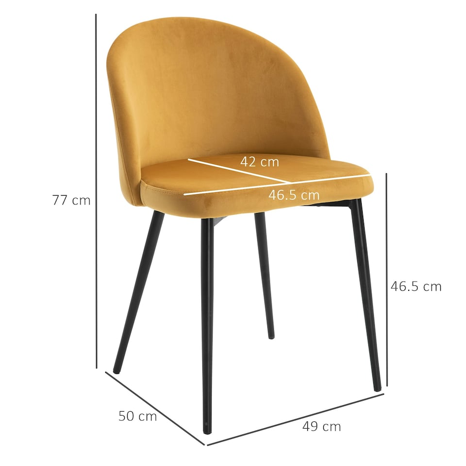 image 1 of HOMCOM Modern Upholstered Fabric Bucket Seat Dining Chairs Set of 2 Yellow
