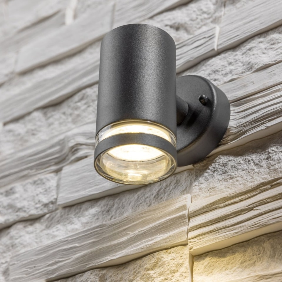 image 1 of CGC Lighting Jennifer Anthracite Outdoor GU10 Single-Spot Cylinder Wall Light | Black | Black | Height: 11.2 cm, Width: 7.6 cm, Depth: 10.5 cm