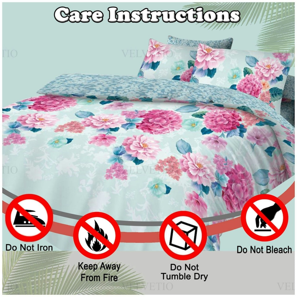 image 1 of VELVETIO Edith Complete Duvet Cover Set with Fitted Sheet Breathable Bedding Quilt Blue | King