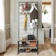 image 6 of Hall Tree Coat Stand With Shoe Storage and Hooks Brown One Size
