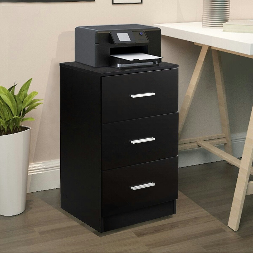 image 1 of COSTWAY NightStand 3-Drawer Chest Storage Organizer Black | Black