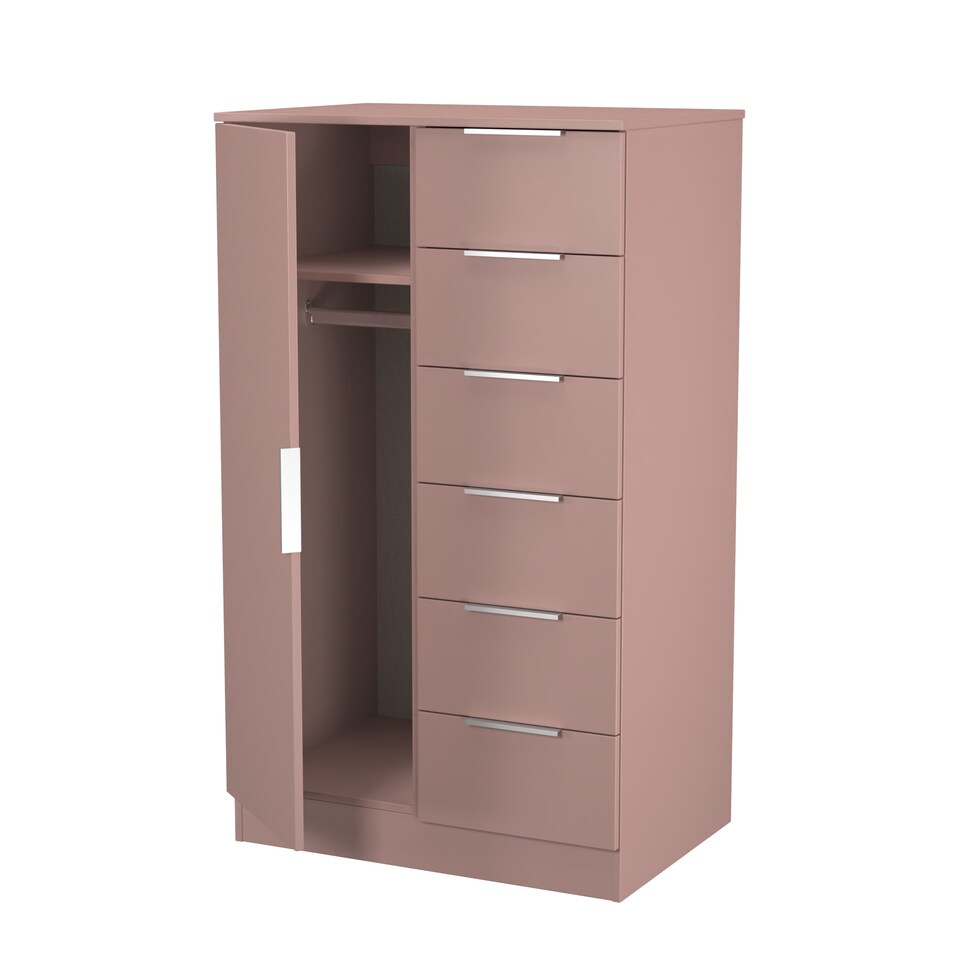 image 1 of Dover 5 Drawer 1 Door Childrens Wardrobe in Kobe Pink (Ready Assembled) | Pink | Kobe Pink