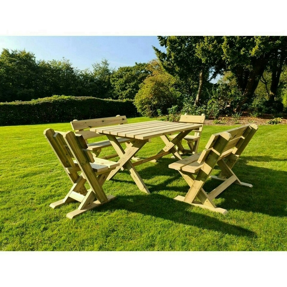 image 1 of Ashcome Table Set Sits 6 Including 2 Bench and 4 Chairs - L120 x W93 x H77 cm - Set of Waterproof Cushions Included