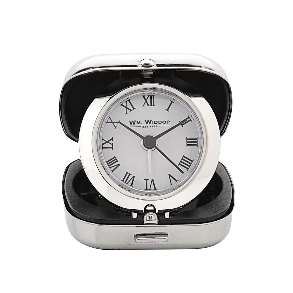 image 1 of Widdop Gifts Silver Fold Up Travel Alarm Clock