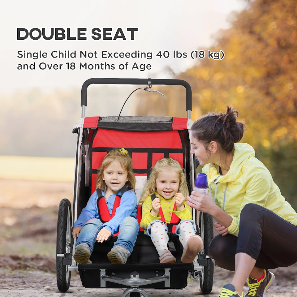 image 1 of HOMCOM 2 Seat Child Bike Trailer, Baby Bicycle Trailer for 2 Kids, Red