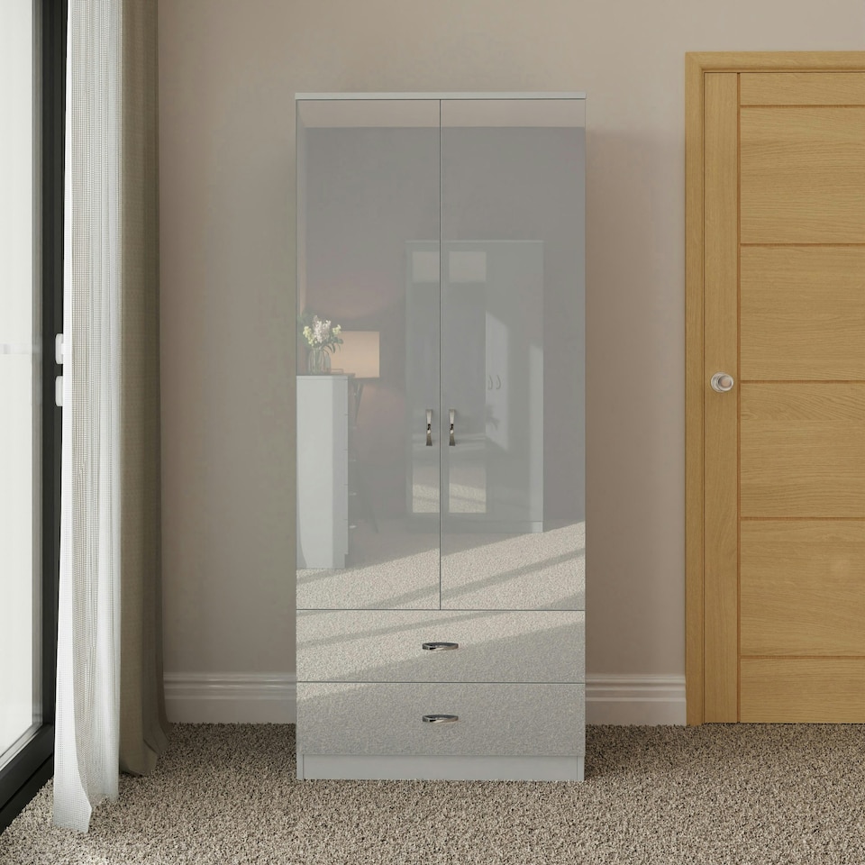 image 1 of FWStyle Chilton Combination Wardrobe 2 Door 2 Drawer - Grey Gloss Front Grey