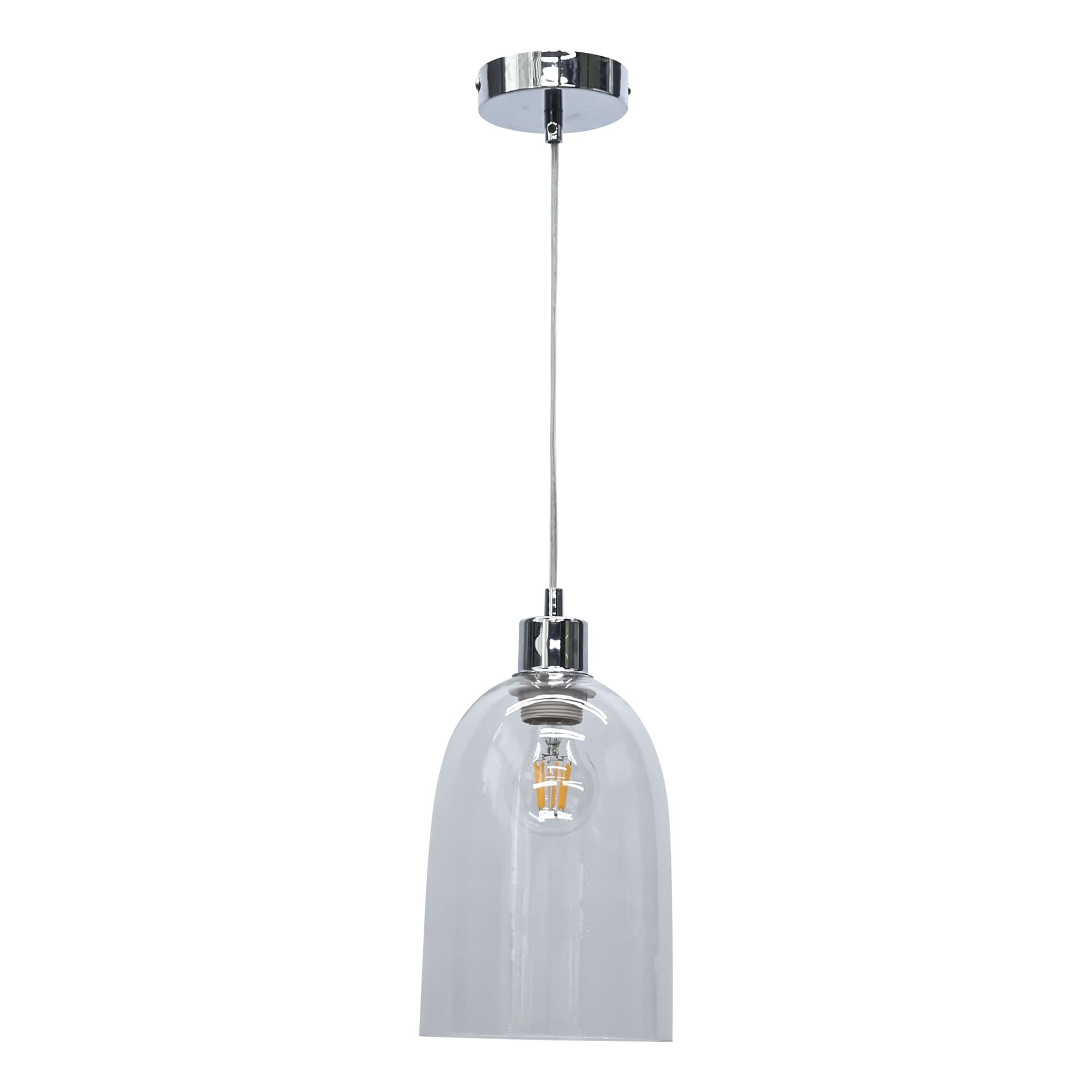 First Choice Lighting Dallas Chrome with Clear Domed Glass Pendant Light in Silver