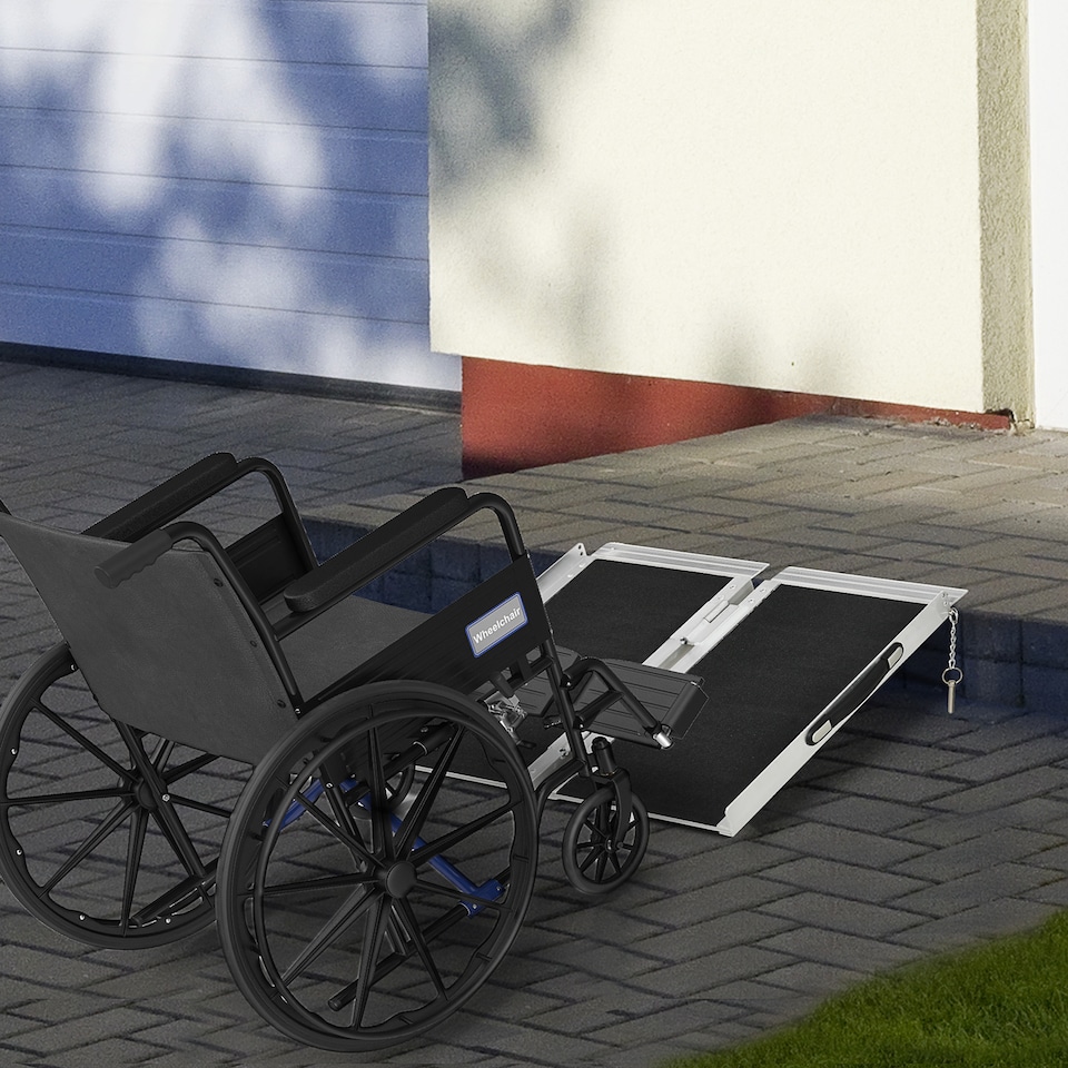 image 1 of HOMCOM Duo Wheelchair Ramp Pushchair Mobility Assistance w/Carry Handle 72x61cm