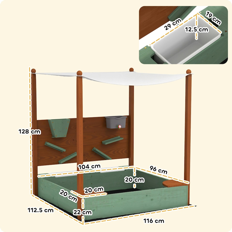 image 1 of AIYAPLAY Wood Sandpit for Kids with Canopy for Garden, Beach, Green 