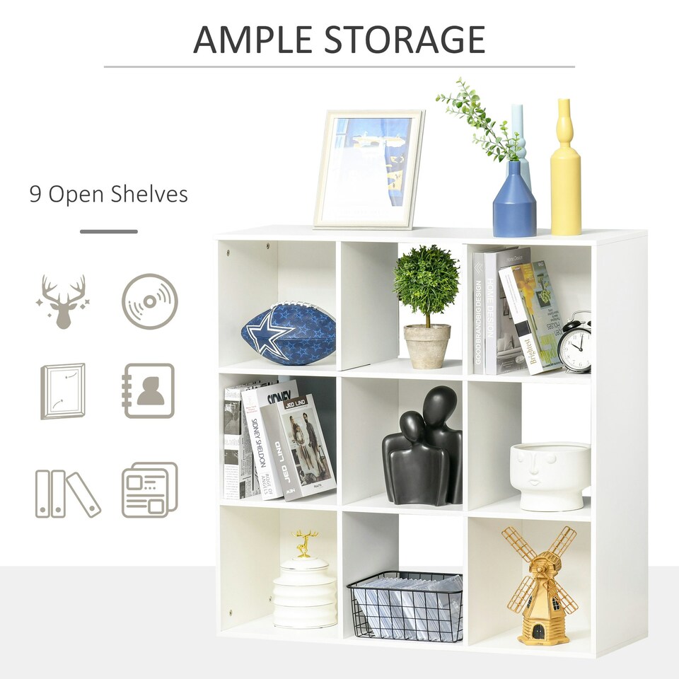 image 1 of HOMCOM 9 Cube Storage Cupboard Bookcase Bookshelf Home Office, White