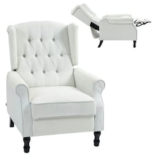 HOMCOM Manual Reclining Armchair Recliner with Footrest Cream White