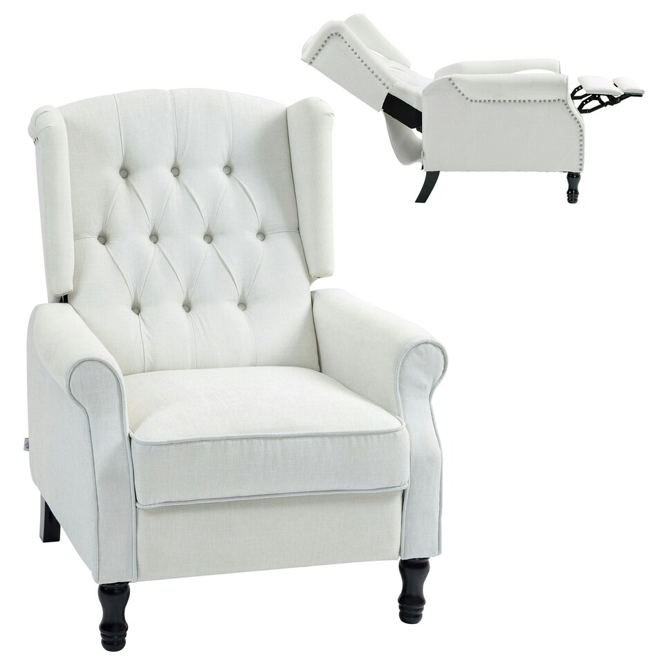 image 1 of HOMCOM Manual Reclining Armchair Recliner with Footrest Cream White