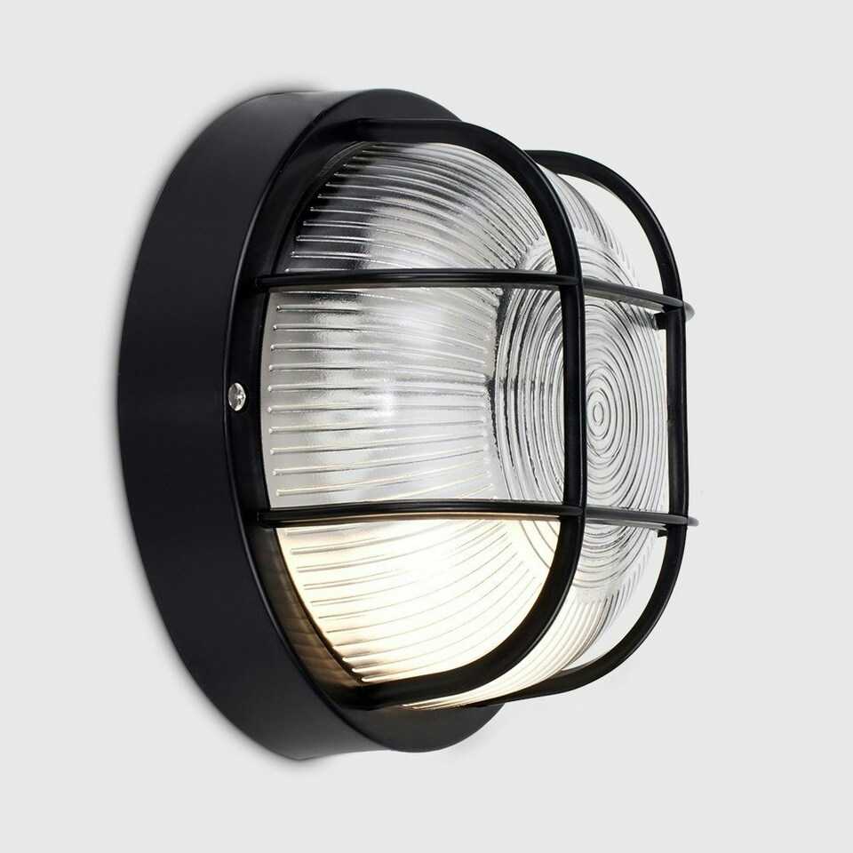 image 1 of ValueLights Modern Black IP44 Rated Outdoor Garden Security Round Bulkhead Wall Light