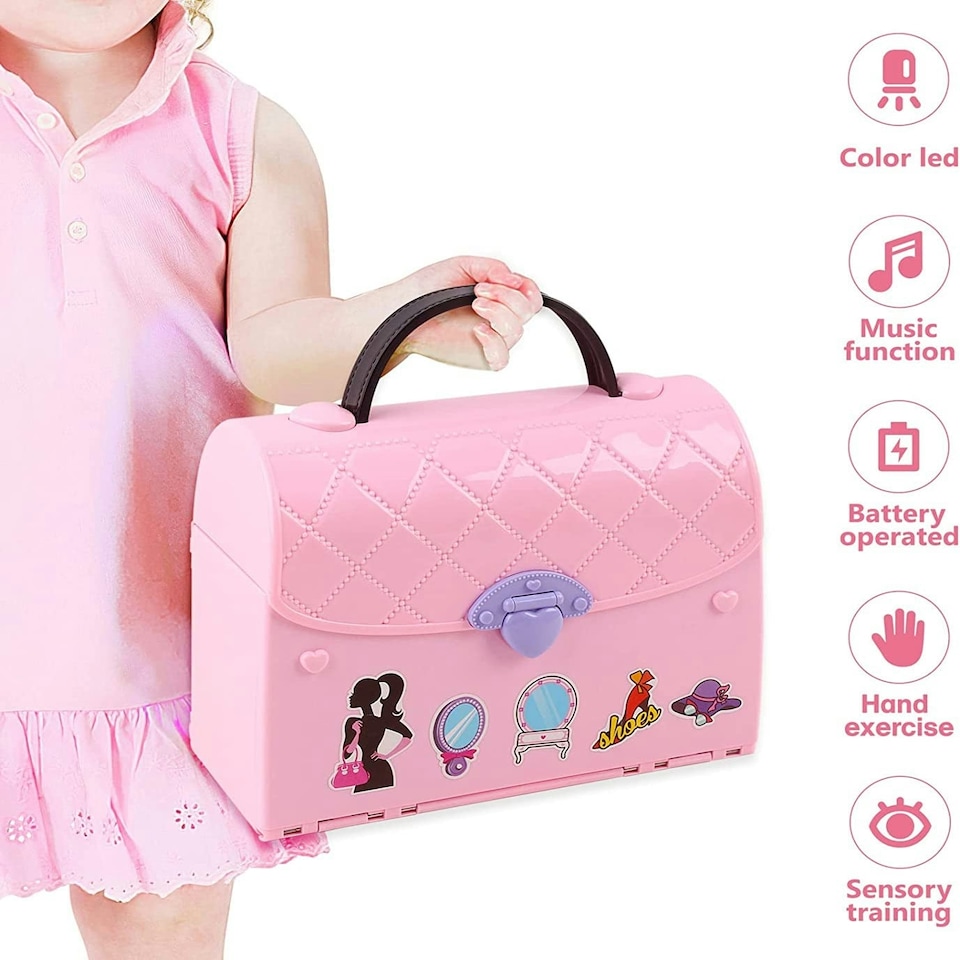 image 1 of Children’s 2 In 1 Pink Portable Hand Bag Style Carrycase Doll House Play Set with Light & Sound Functions