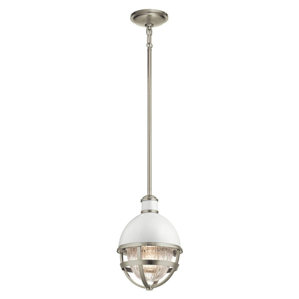 image 1 of Kichler Tollis Globe Pendant Ceiling Light Brushed Nickel & White