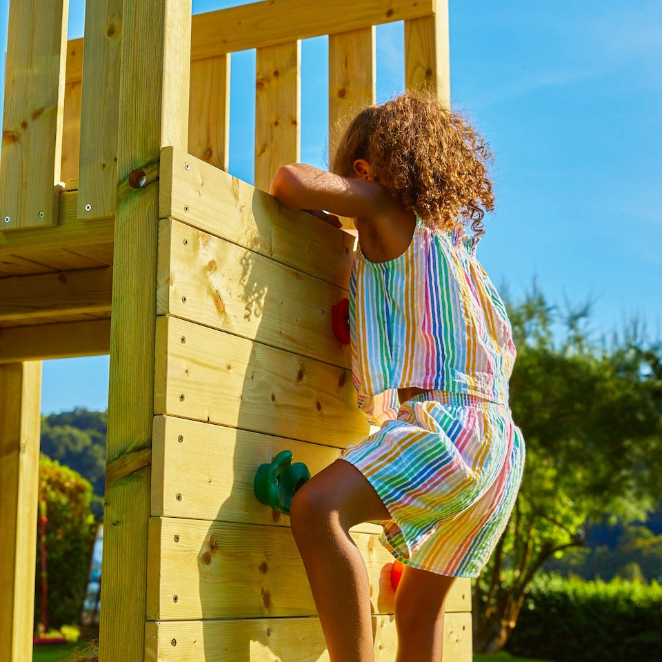 image 1 of TP Skywood Wooden Play Tower with Ripple Slide, Monkey Bars & Double Swing Arm - FSC® certified