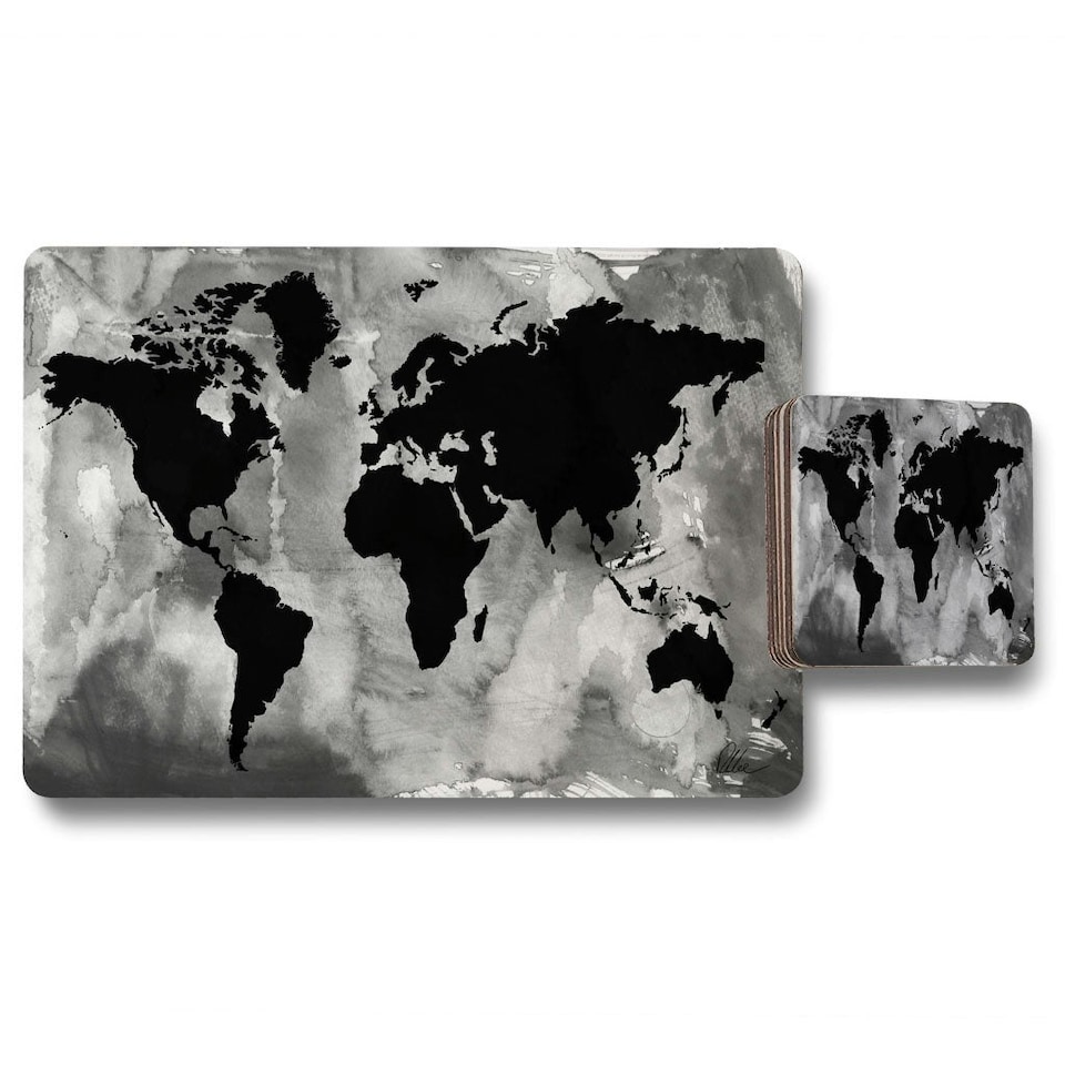 image 1 of Black and white world map (Placemat & Coaster Set)