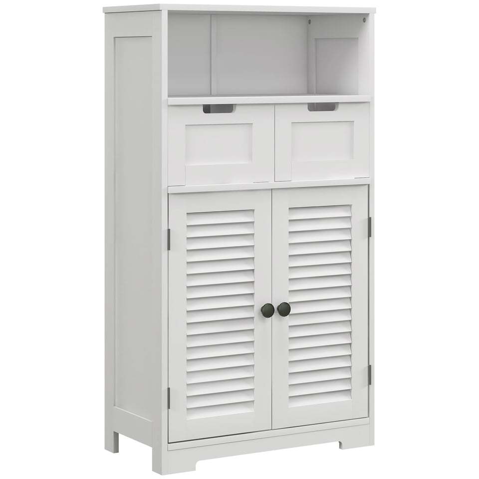 image 1 of kleankin Bathroom Cabinet with Drawers, Bathroom Storage Cabinet with Louvred Doors, Open Compartment and Adjustable Shelf for Washroom, White