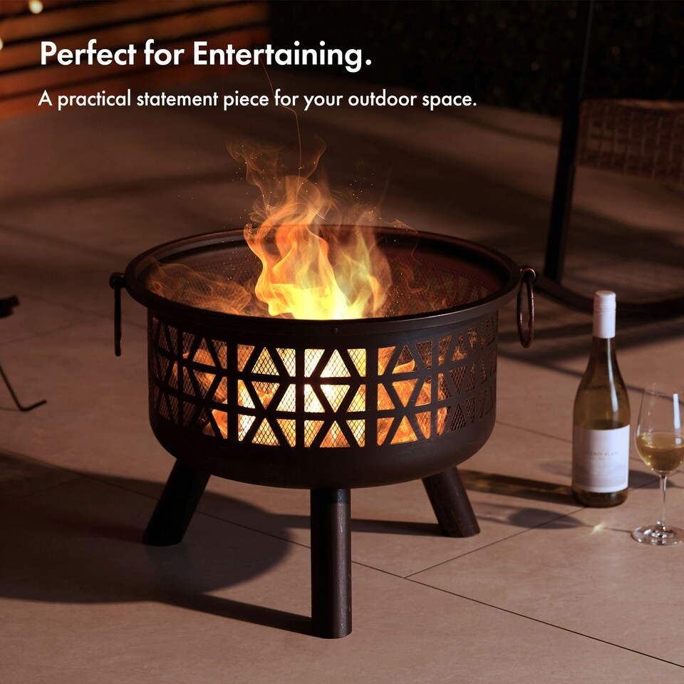 image 1 of VonHaus Fire Pit with Geometric Design Use Wood or Charcoal