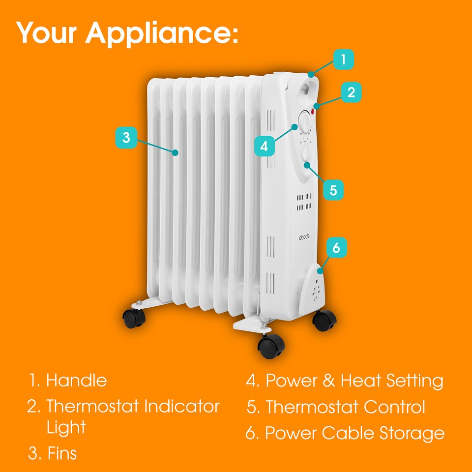 image 1 of Abode AOFR9003 2kW 9 Fin Oil Filled Radiator in White