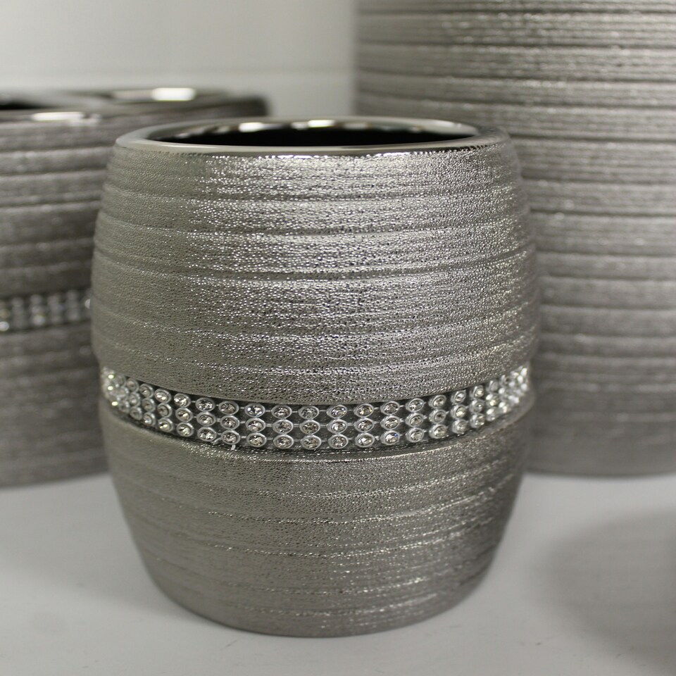 image 1 of Showerdrape Pzazz Silver Diamante Toilet Brush & Sink Tumbler Bathroom Accessory Set