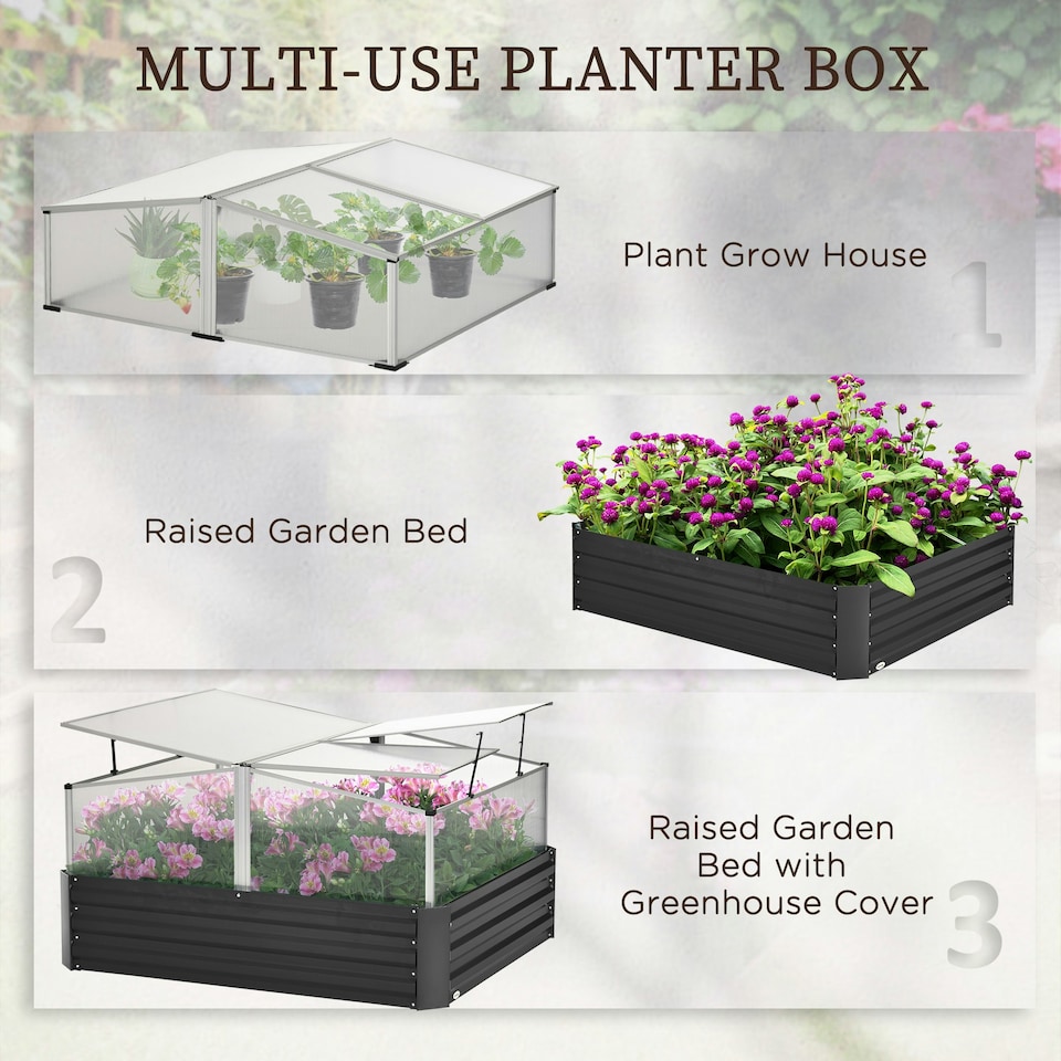 image 1 of Outsuuny Galvanised Raised Garden Bed with Greenhouse and Cover