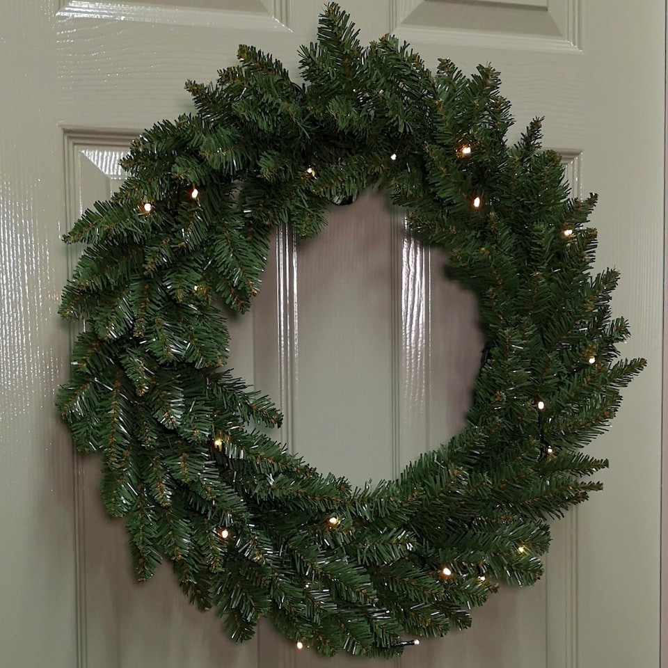 image 1 of 60cm Plain Green Christmas Wreath with 50 Warm White LEDs and 160 Bullet Tips