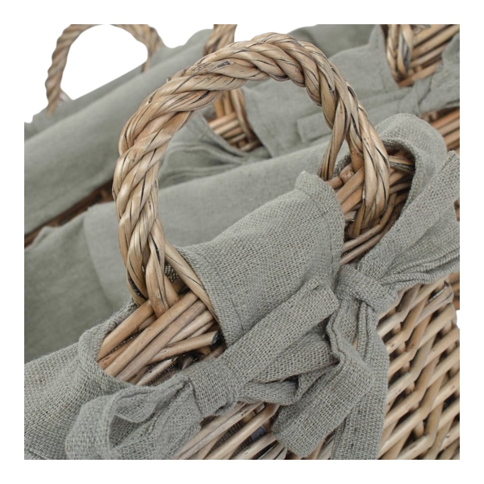 image 1 of Set of Three Wicker Antique Wash Finish Handled Grey Cotton Lining Storage Basket | Grey | Grey | Not provided