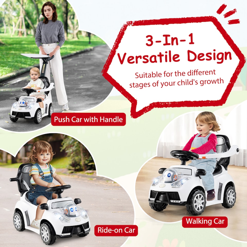 image 1 of COSTWAY 3 in 1 Push Car Toddler Stroller Walking Car White