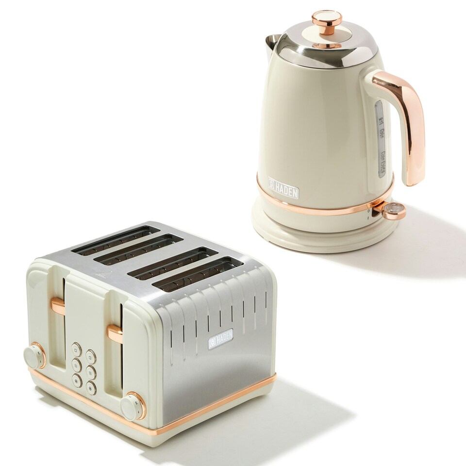 Haden Salcombe Cream Bundle - Kettle and 4 Slice Toaster