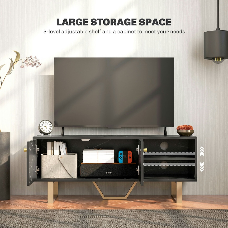 image 1 of HOMCOM TV Unit for Living Room, TV Stand, Black Marble