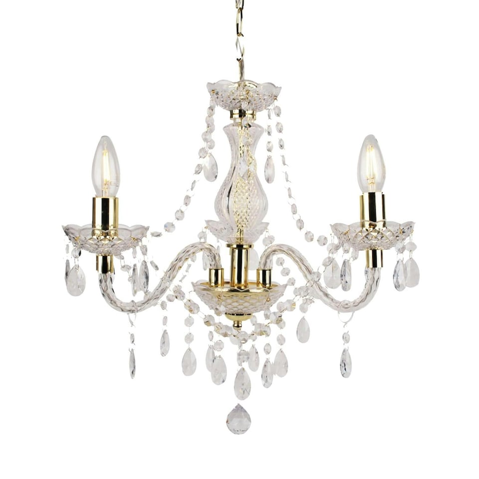 image 1 of Clear and Gold Marie Therese Style 3 x 40W Chandelier Clear | Gold