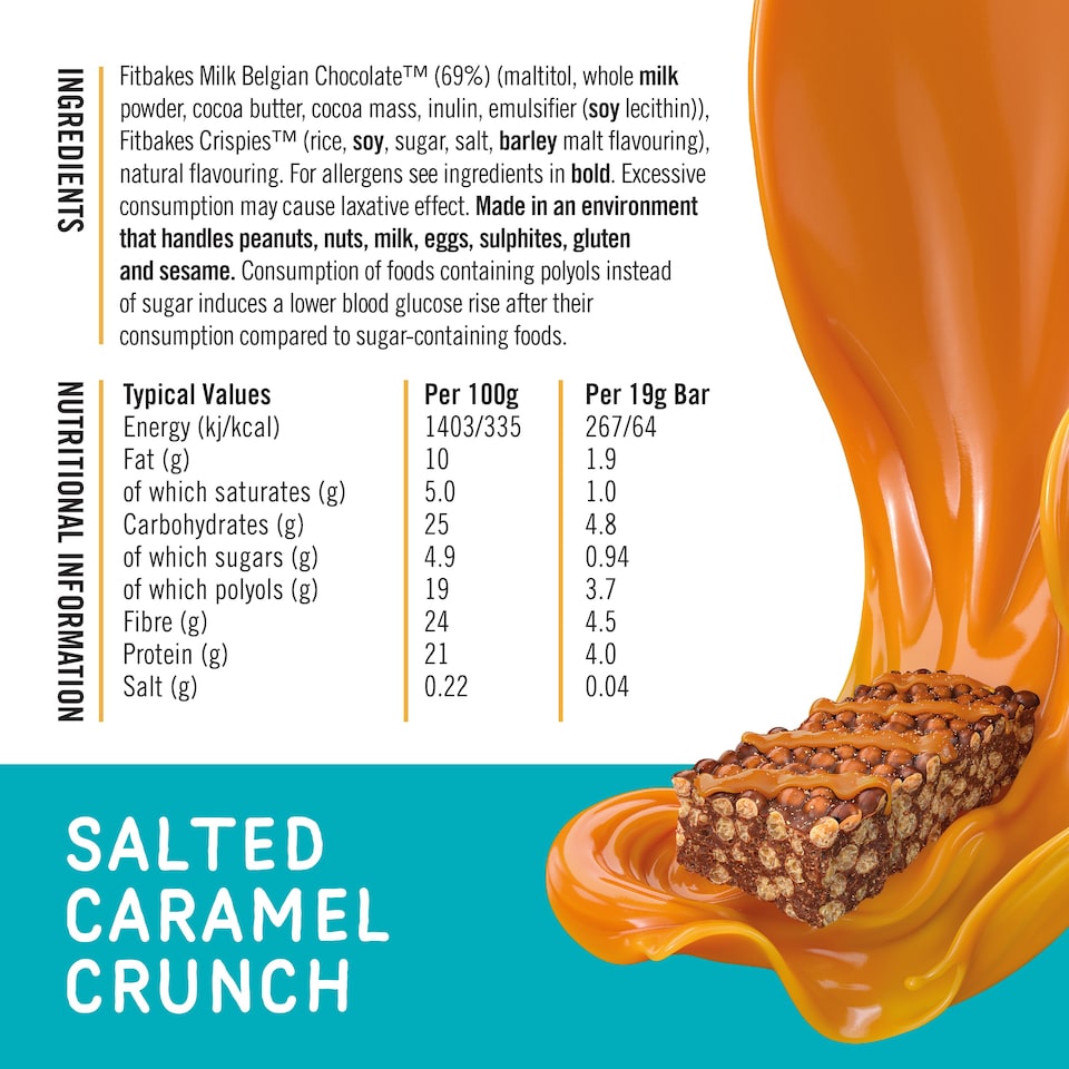 image 1 of Fitbakes Salted Caramel Low-Sugar Crunch Mini Bars, 12 x 19g