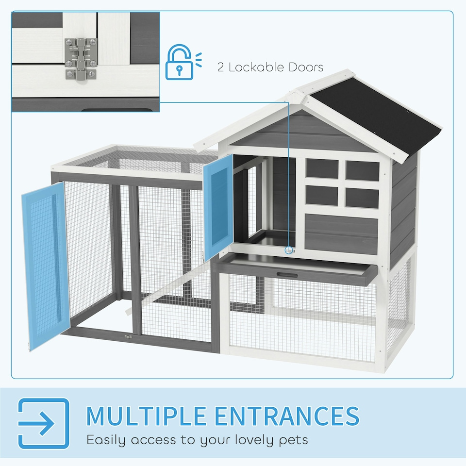 image 1 of PawHut Rabbit Hutch, Bunny Cage Outdoor Wooden House w/Tray & Ramp, Grey