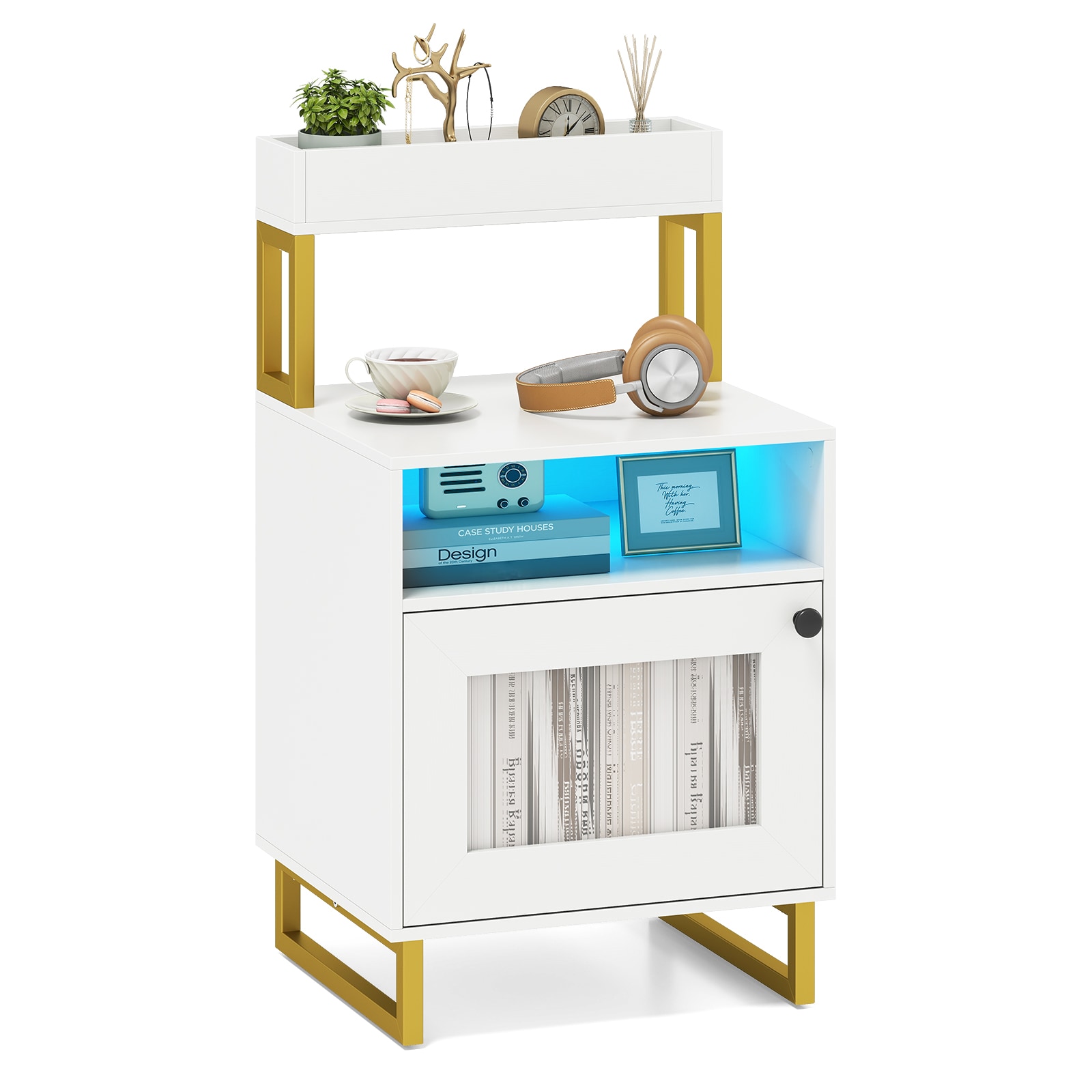 Costway Console Table 100cm Extra Long Entry Table w/ Faux Marble Top in White