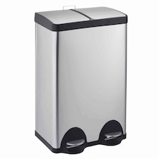 Cooks Professional Dual Pedal Recycle Bin 60L with 2 x Compartments & Soft Close Lids | Silver