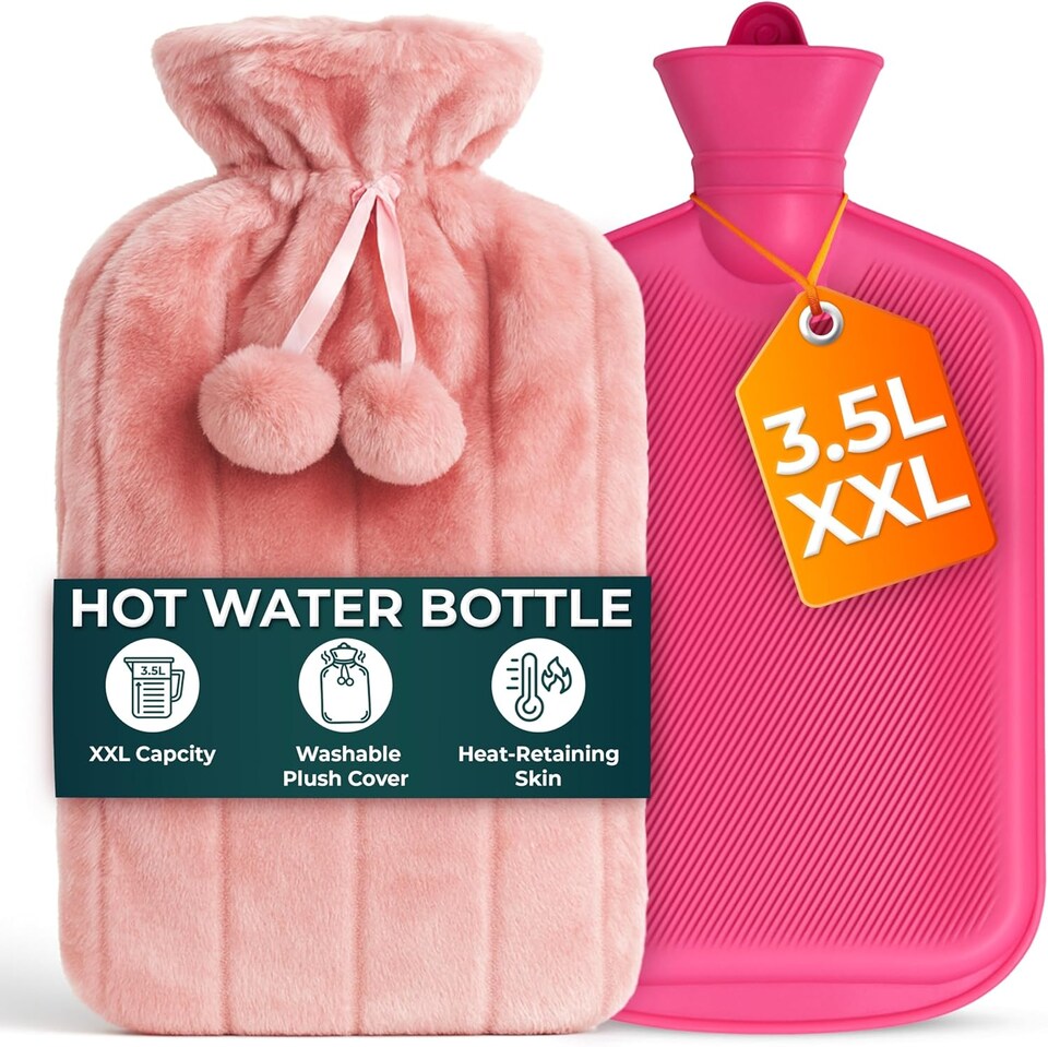 image 1 of 3.5L Extra Large Hot Water Bottle - Faux Fur Covered for Pain Relief, Hand and Foot Warmer | Pink | Pink | 3.5L