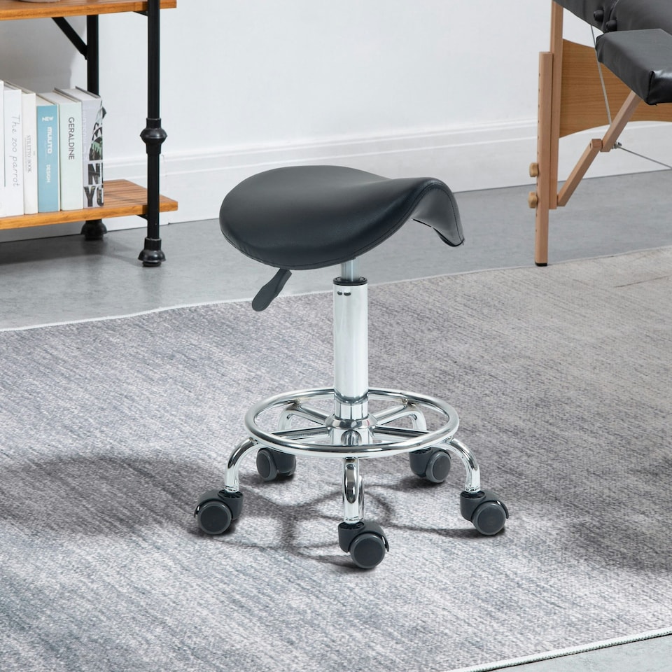 image 1 of HOMCOM Saddle Chair, Rolling Salon Stool for Massage Spa Clinic Beauty, Black