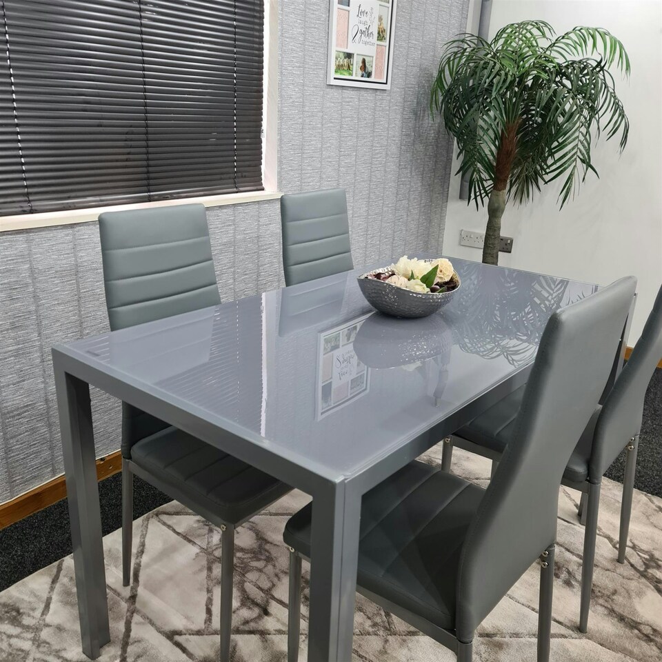 image 1 of kitchen Dining table and 4 grey leather chairs kitchen dining room furniture Grey