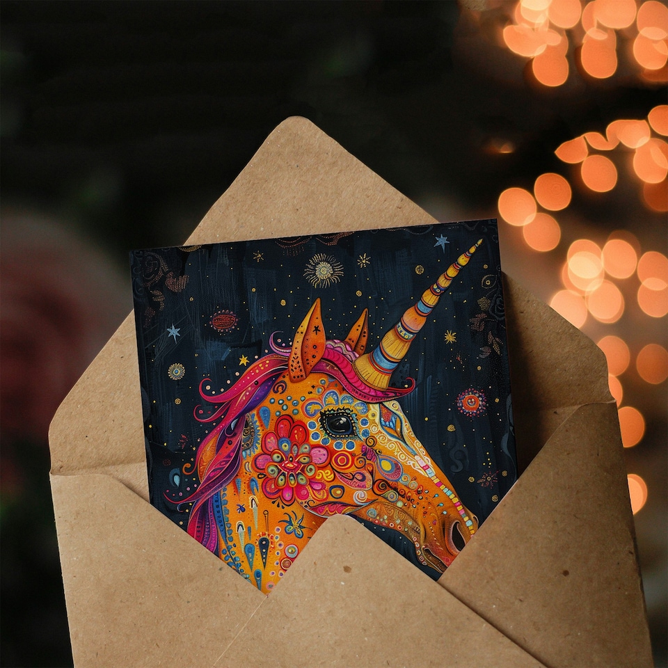 image 1 of Magical Unicorn Colourful Ornate Flower Daughter Son Birthday Card