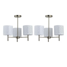 Set of 2 Brea - Antique Brass Light Fittings with White Cut Out Shades Bronze | White