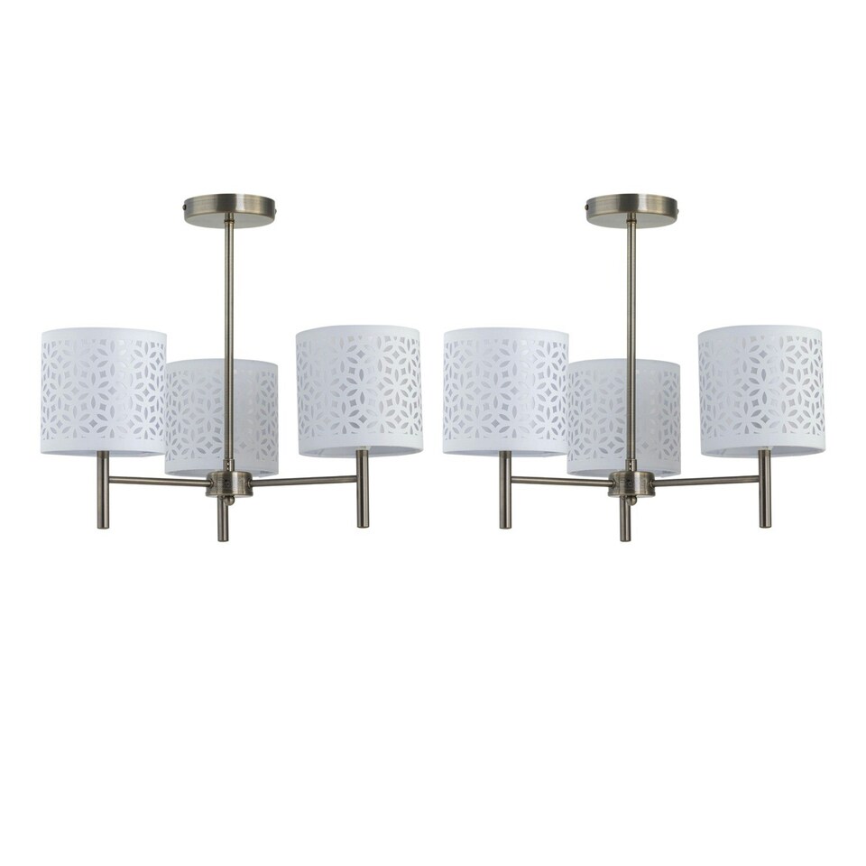 image 1 of Set of 2 Brea - Antique Brass Light Fittings with White Cut Out Shades Bronze | White
