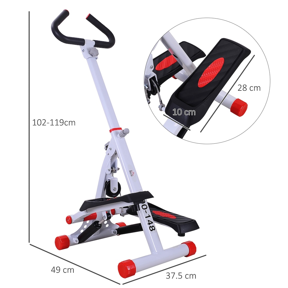 image 1 of HOMCOM Foldable Stepper Adjustable Step Machine w/ Handlebar LCD Display, Red