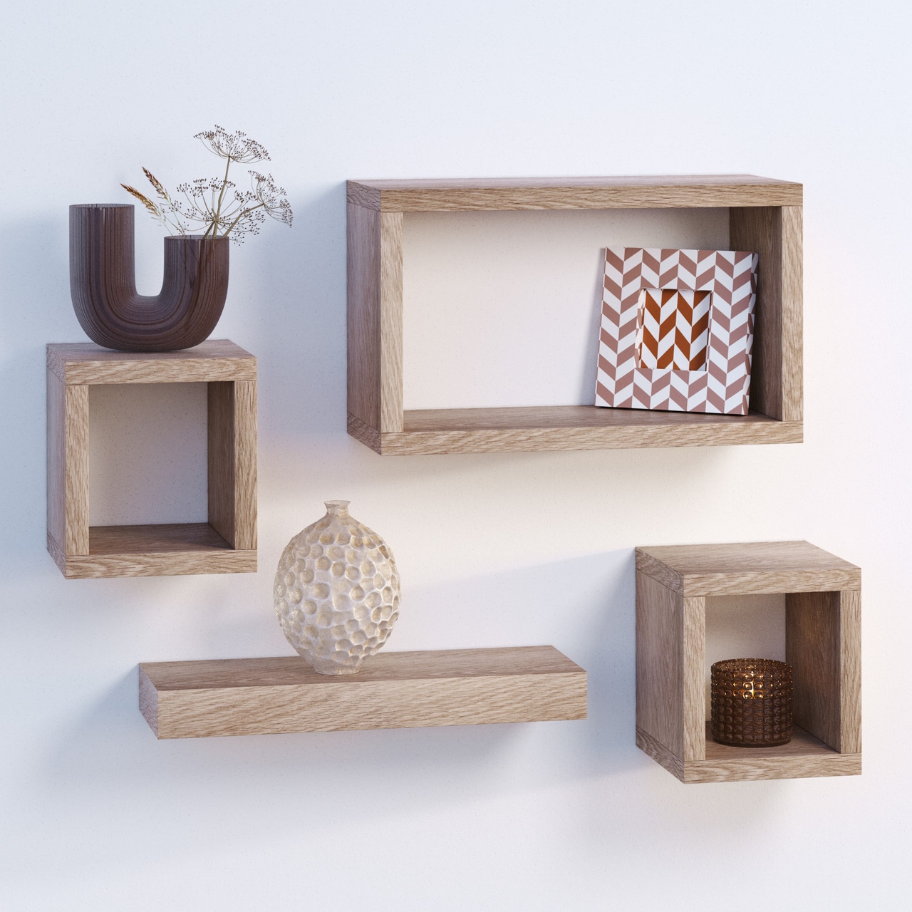 Set of 4 Floating Shelves Brown 4
