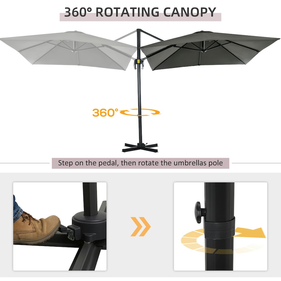 image 1 of Outsunny Square Cantilever Roma Parasol, 360-Degree Rotation, Grey