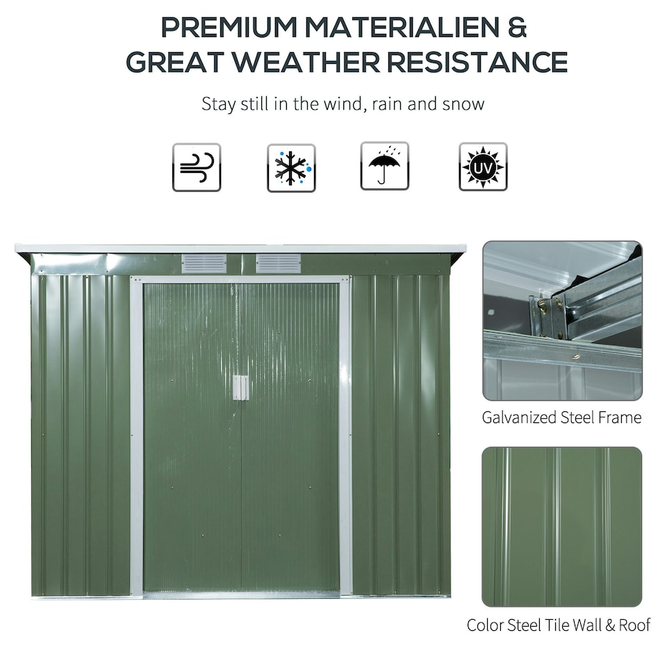 image 1 of Outsunny 7 x 4ft Metal Garden Storage Shed w/ Double Door Green